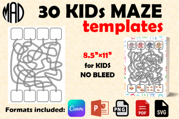 30 Kids Maze TEMPLATES - Curve Style 1: An Evaluation for Activity Book Creators