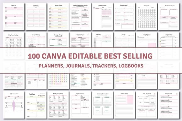 Unlock Your Creative & Commercial Potential with 100 Editable Canva Planners